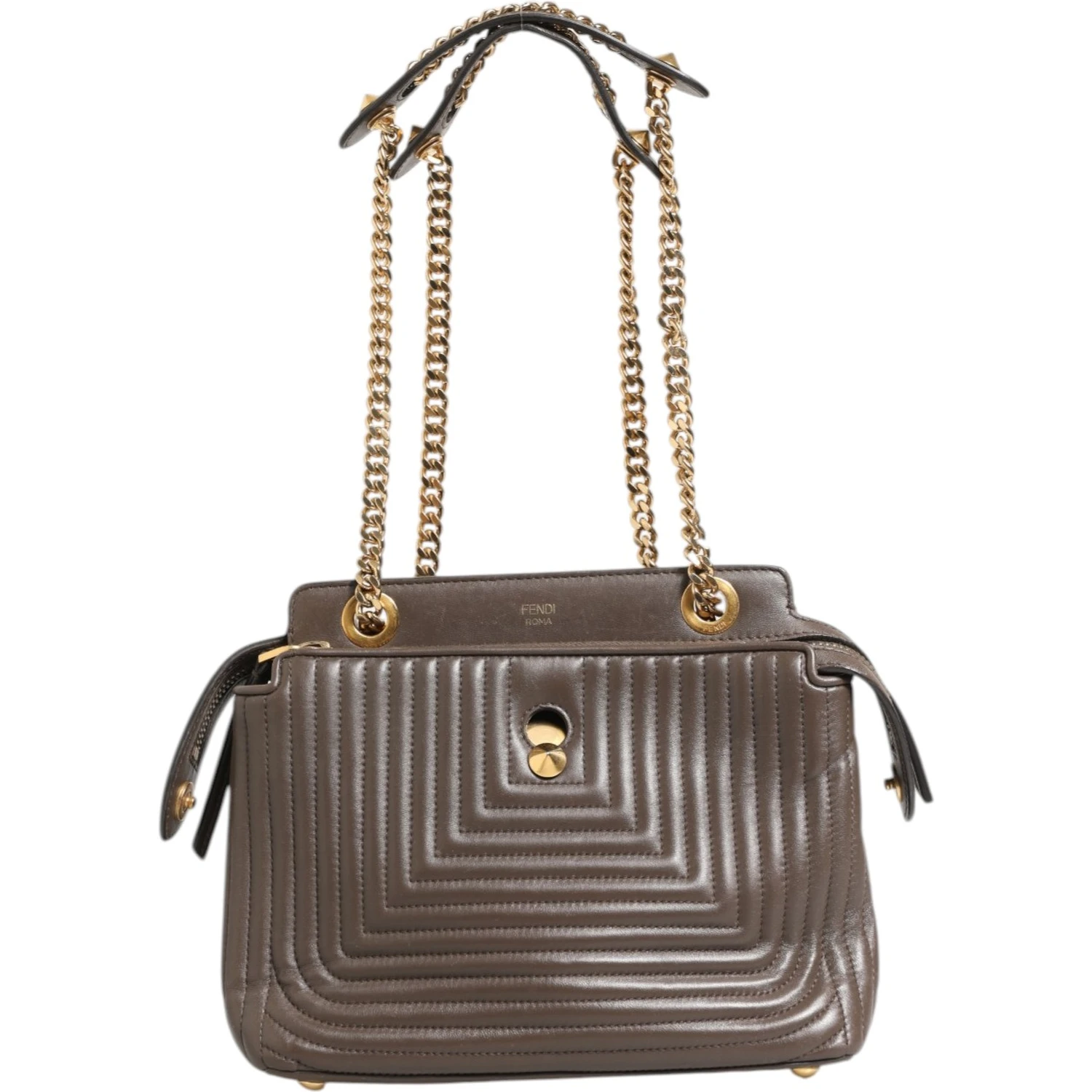 Brown Quilted Lambskin Leather Dotcom Click Small Shoulder Bag