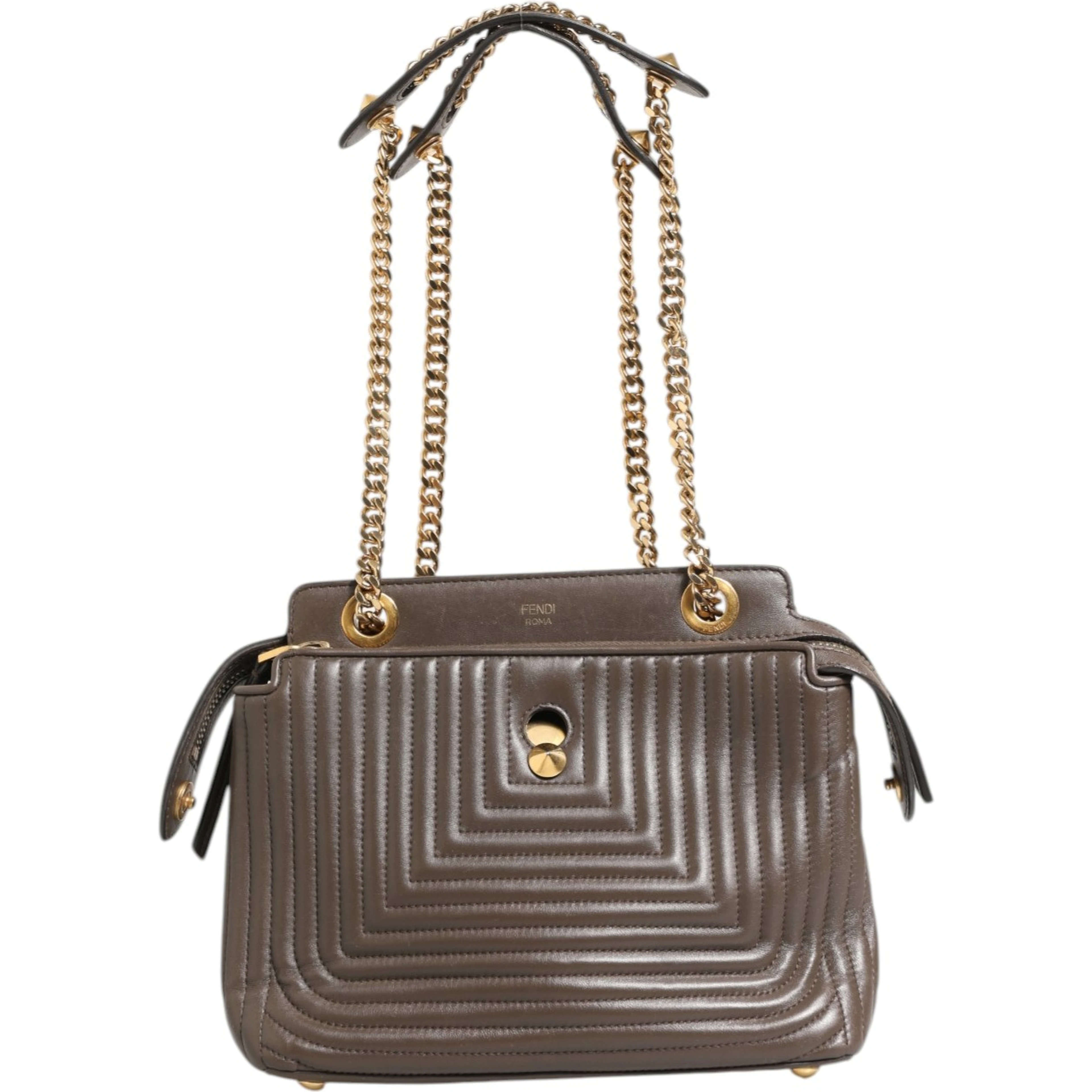 Brown Quilted Lambskin Leather Dotcom Click Small Shoulder Bag