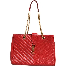 Red Chevron Quilted Grained Leather Monogram Tote Bag