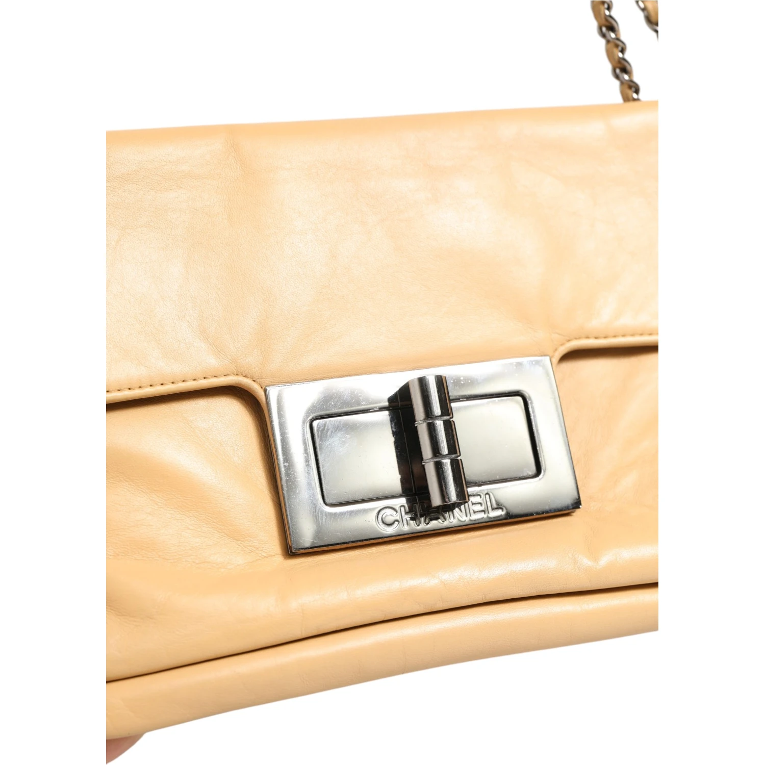Beige Lambskin Giant Reissue Mademoiselle Lock Flap Bag