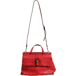 Red Leather Bamboo Daily Tote Crossbody Bag