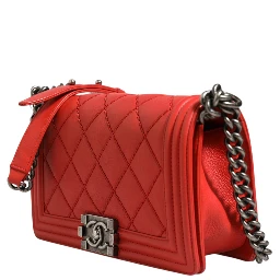Red Diamond Stitch Calfskin Leather New Medium Boy Bag