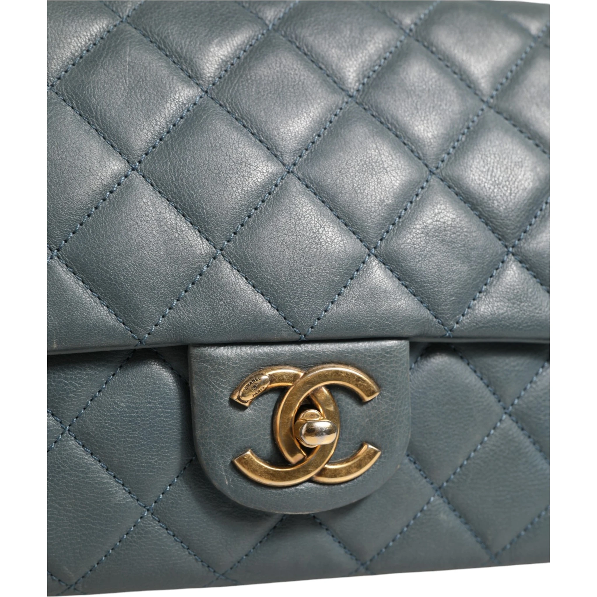 Blue Quilted Leather Crown Flap Shoulder Bag