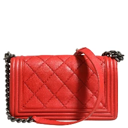 Red Diamond Stitch Calfskin Leather New Medium Boy Bag