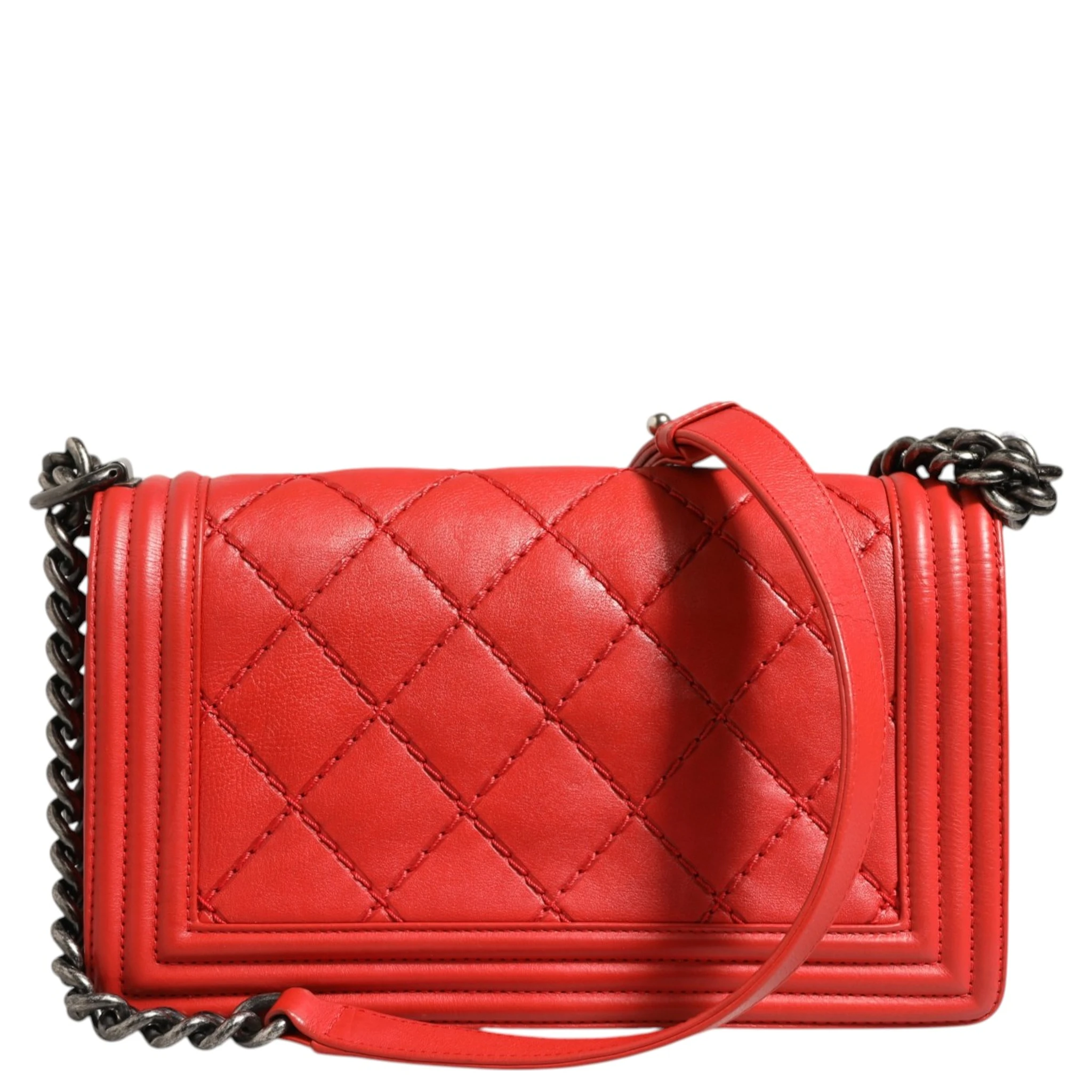 Red Diamond Stitch Calfskin Leather New Medium Boy Bag