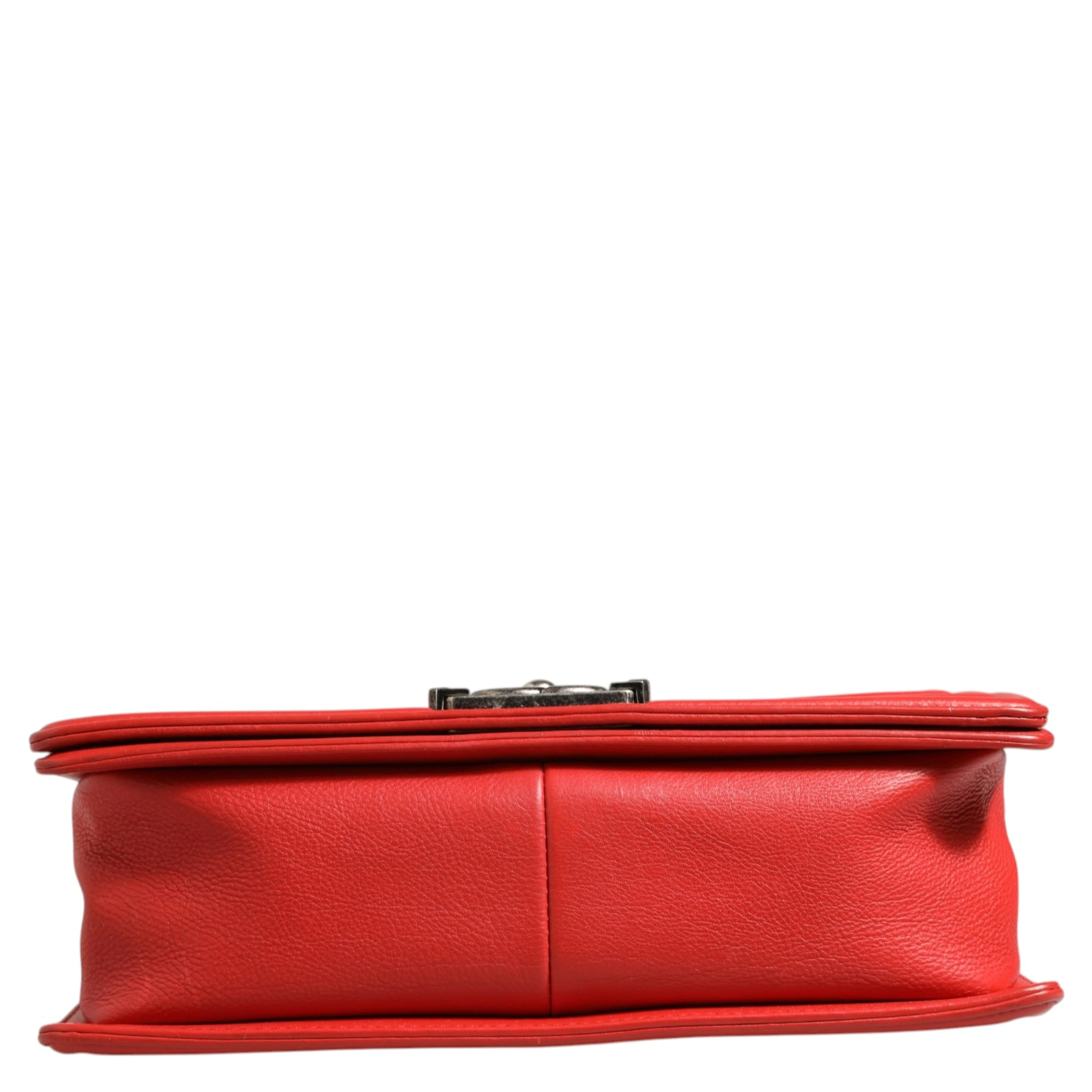 Red Diamond Stitch Calfskin Leather New Medium Boy Bag