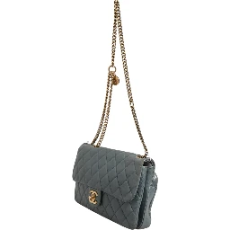 Blue Quilted Leather Crown Flap Shoulder Bag