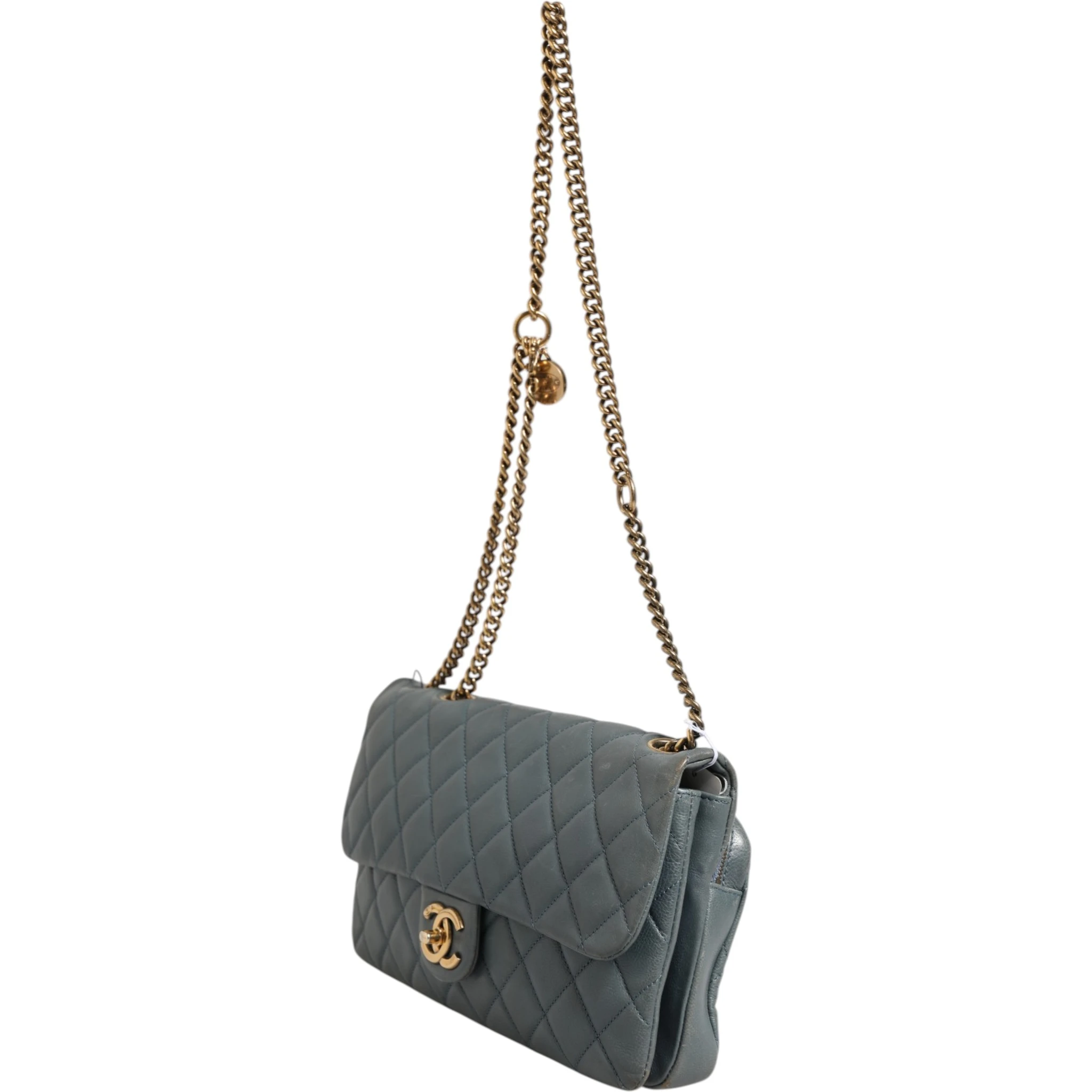 Blue Quilted Leather Crown Flap Shoulder Bag