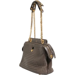 Brown Quilted Lambskin Leather Dotcom Click Small Shoulder Bag