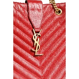 Red Chevron Quilted Grained Leather Monogram Tote Bag