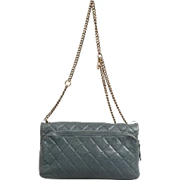 Blue Quilted Leather Crown Flap Shoulder Bag