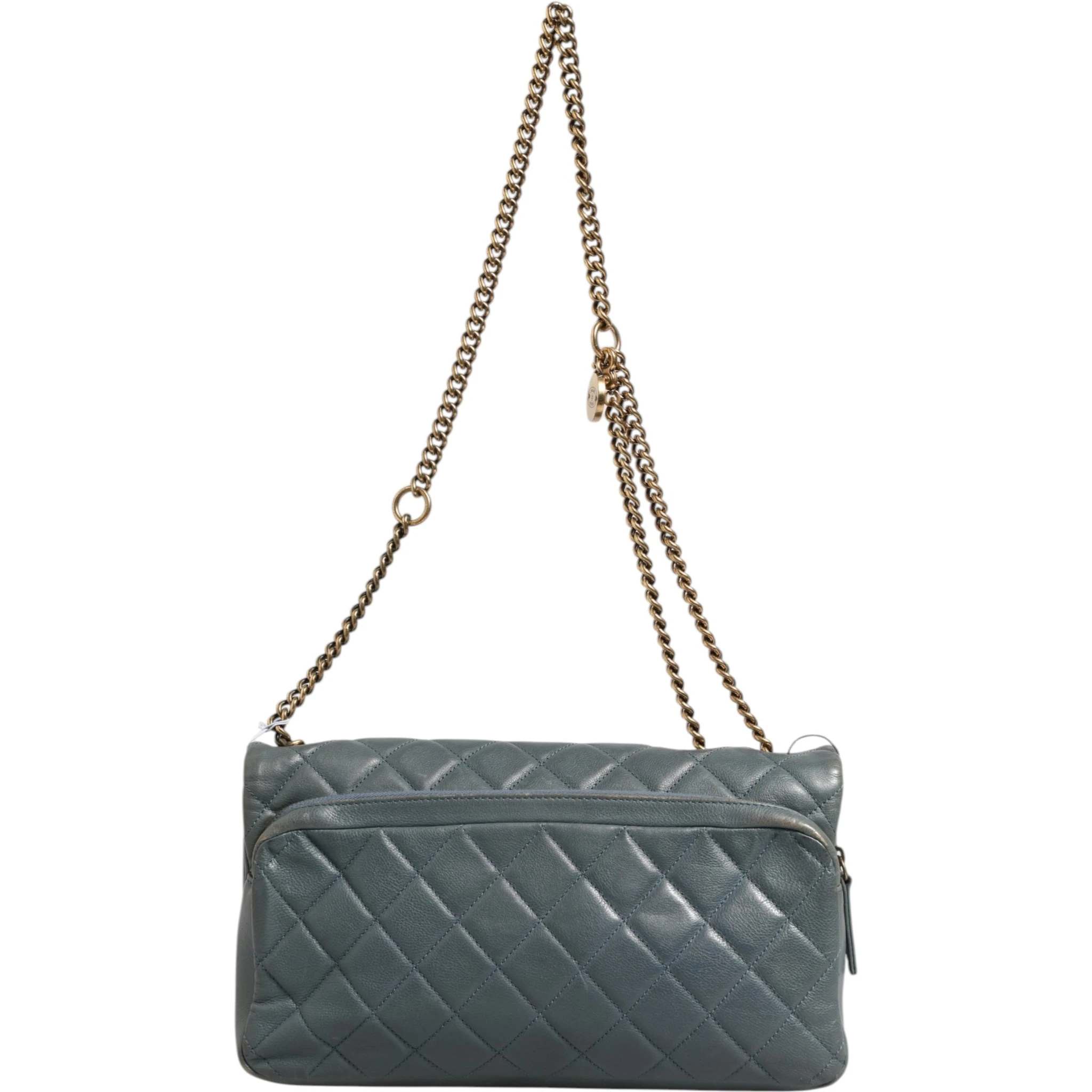 Blue Quilted Leather Crown Flap Shoulder Bag