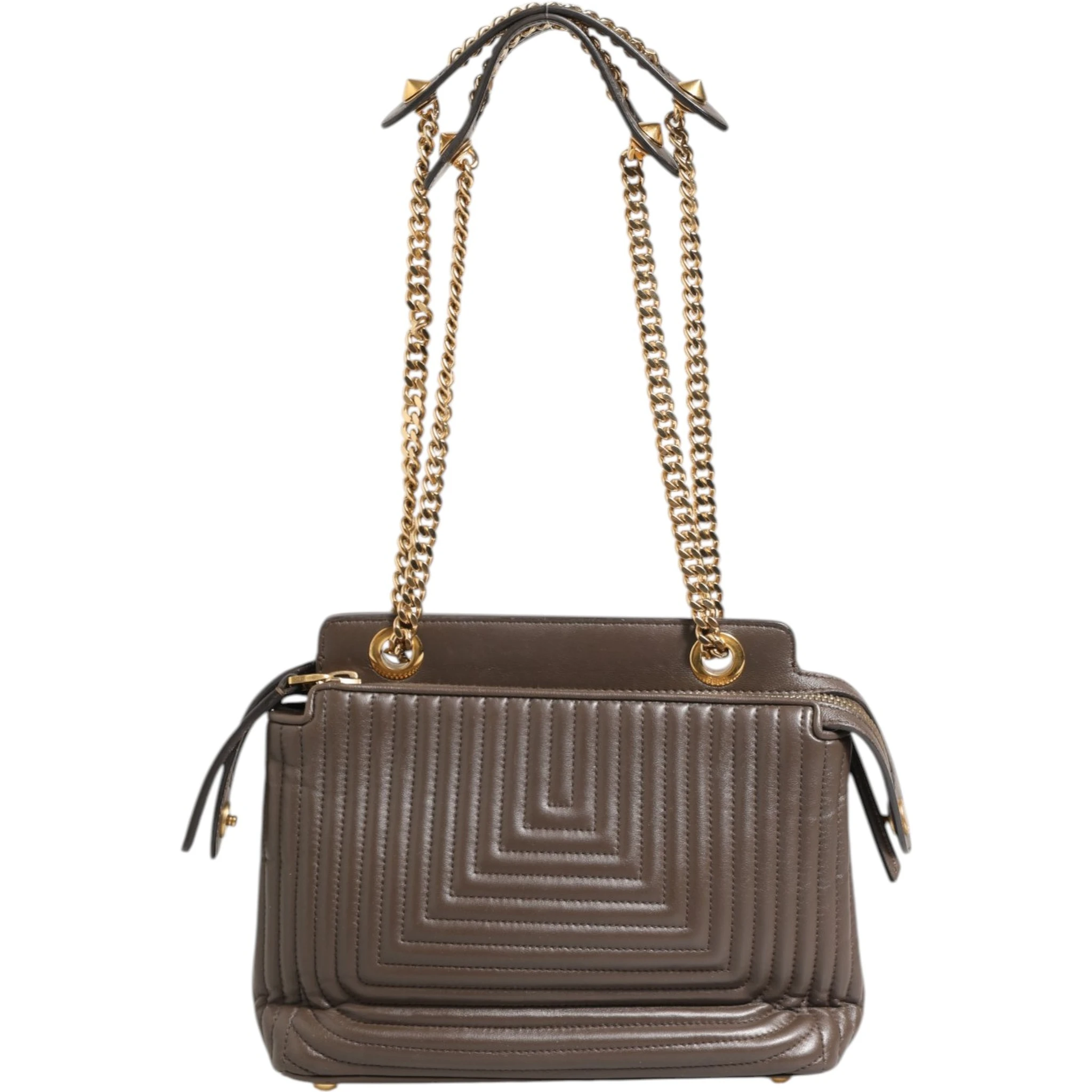 Brown Quilted Lambskin Leather Dotcom Click Small Shoulder Bag