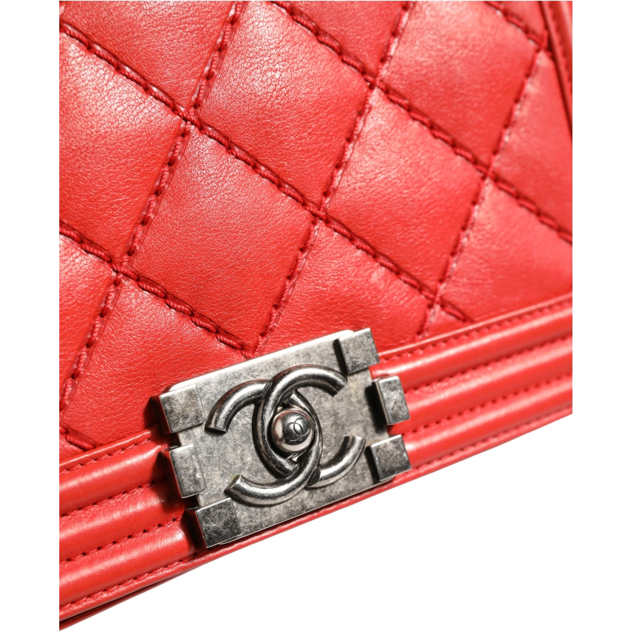 Red Diamond Stitch Calfskin Leather New Medium Boy Bag