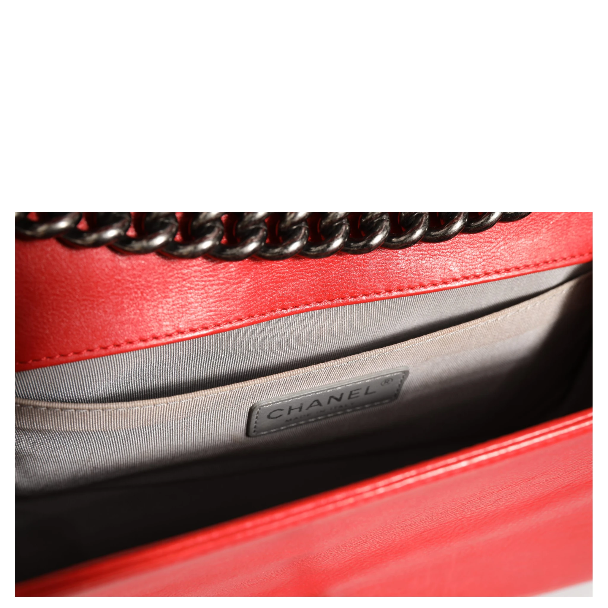 Red Diamond Stitch Calfskin Leather New Medium Boy Bag