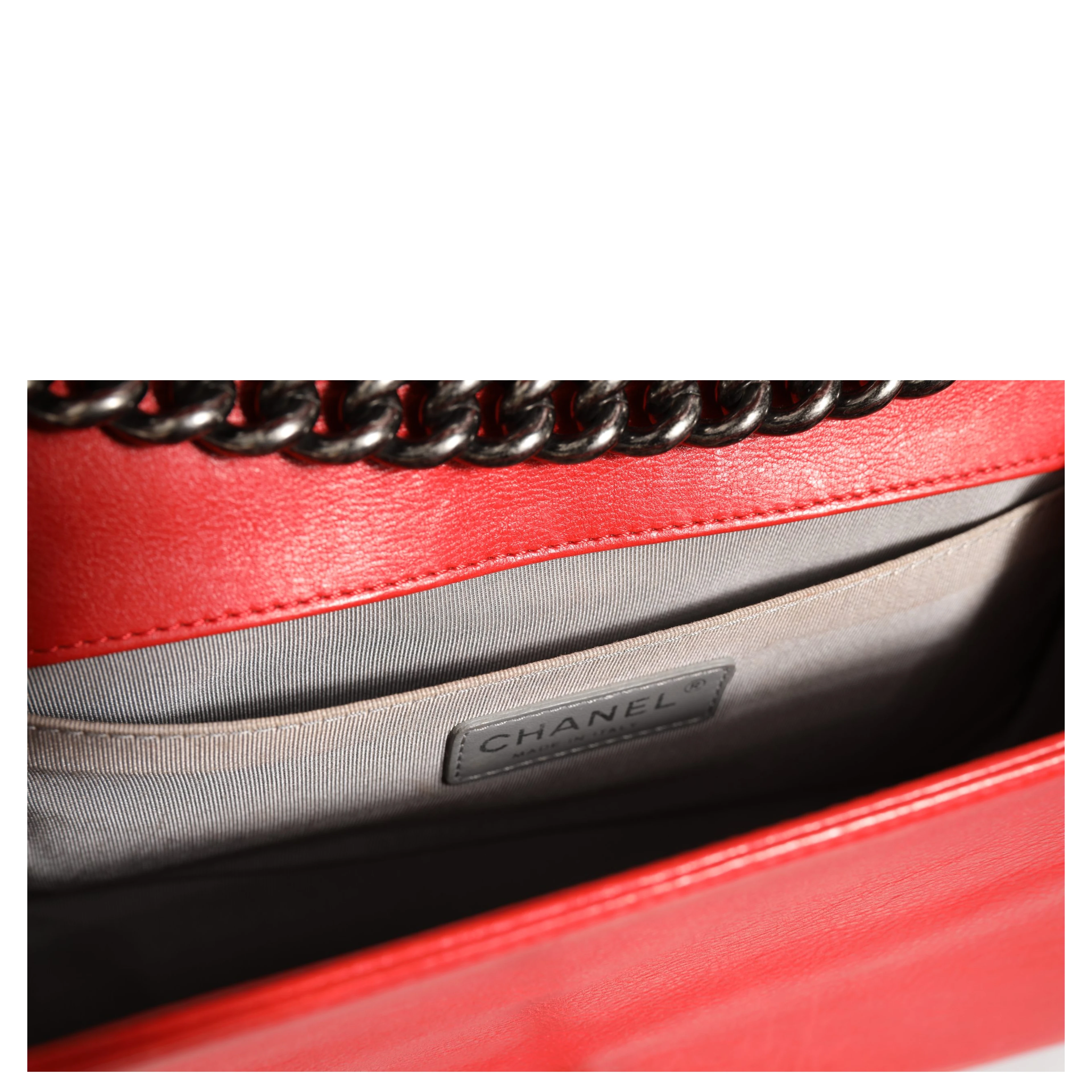 Red Diamond Stitch Calfskin Leather New Medium Boy Bag
