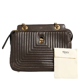 Brown Quilted Lambskin Leather Dotcom Click Small Shoulder Bag