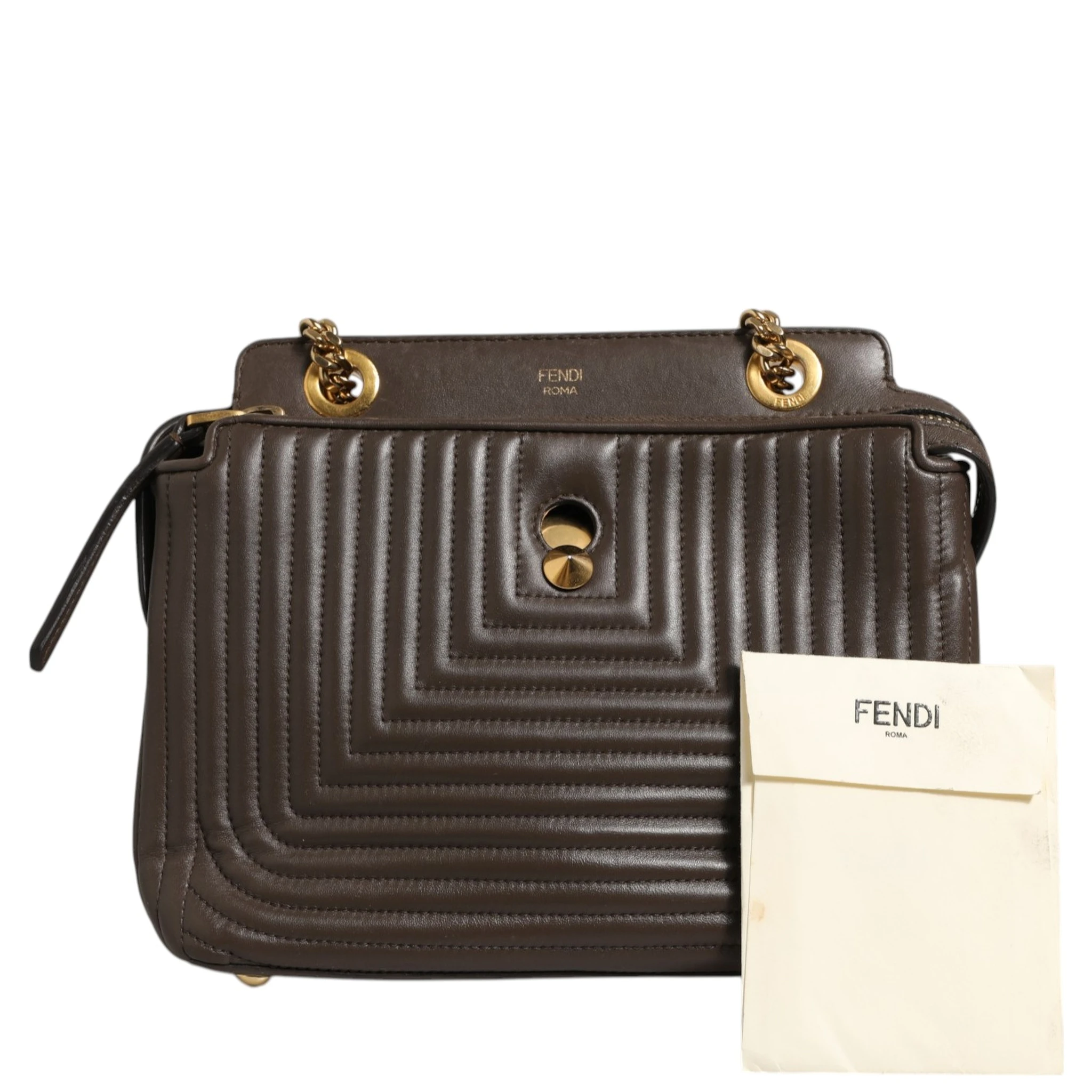 Brown Quilted Lambskin Leather Dotcom Click Small Shoulder Bag