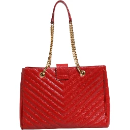 Red Chevron Quilted Grained Leather Monogram Tote Bag
