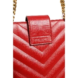 Red Chevron Quilted Grained Leather Monogram Tote Bag