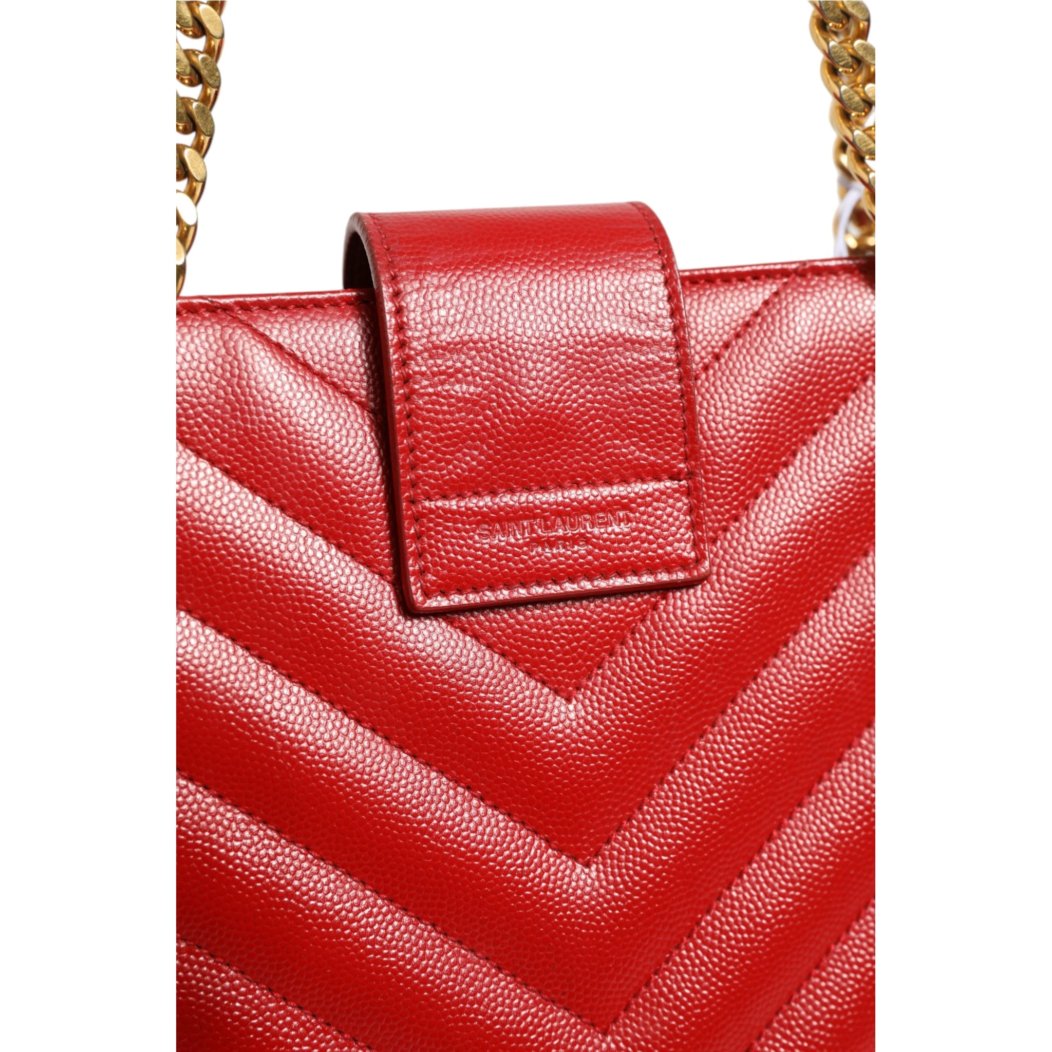 Red Chevron Quilted Grained Leather Monogram Tote Bag