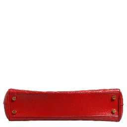 Red Chevron Quilted Grained Leather Monogram Tote Bag