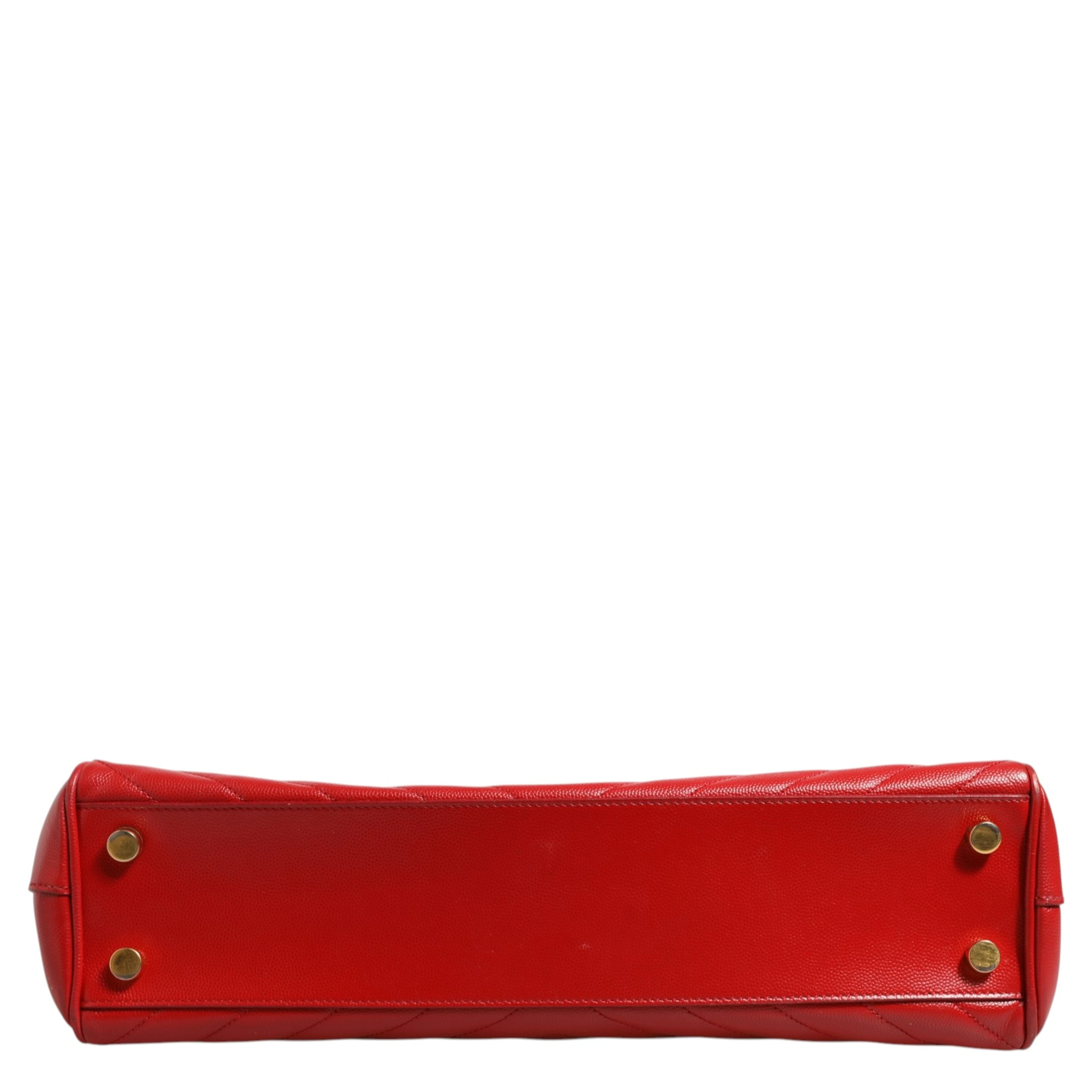 Red Chevron Quilted Grained Leather Monogram Tote Bag