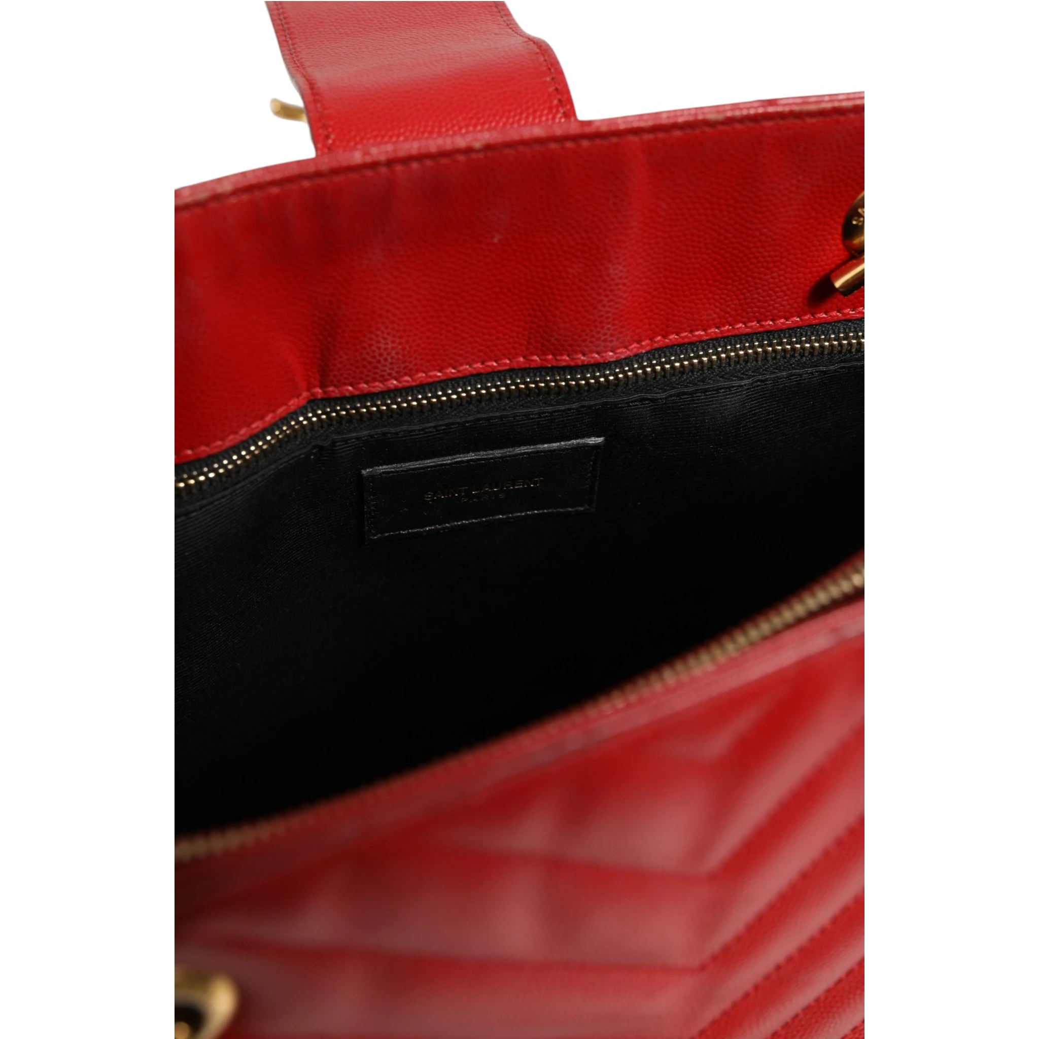 Red Chevron Quilted Grained Leather Monogram Tote Bag