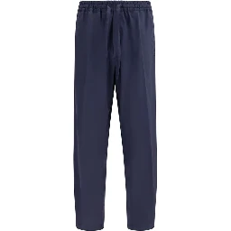 Blue Cotton Casual Pants