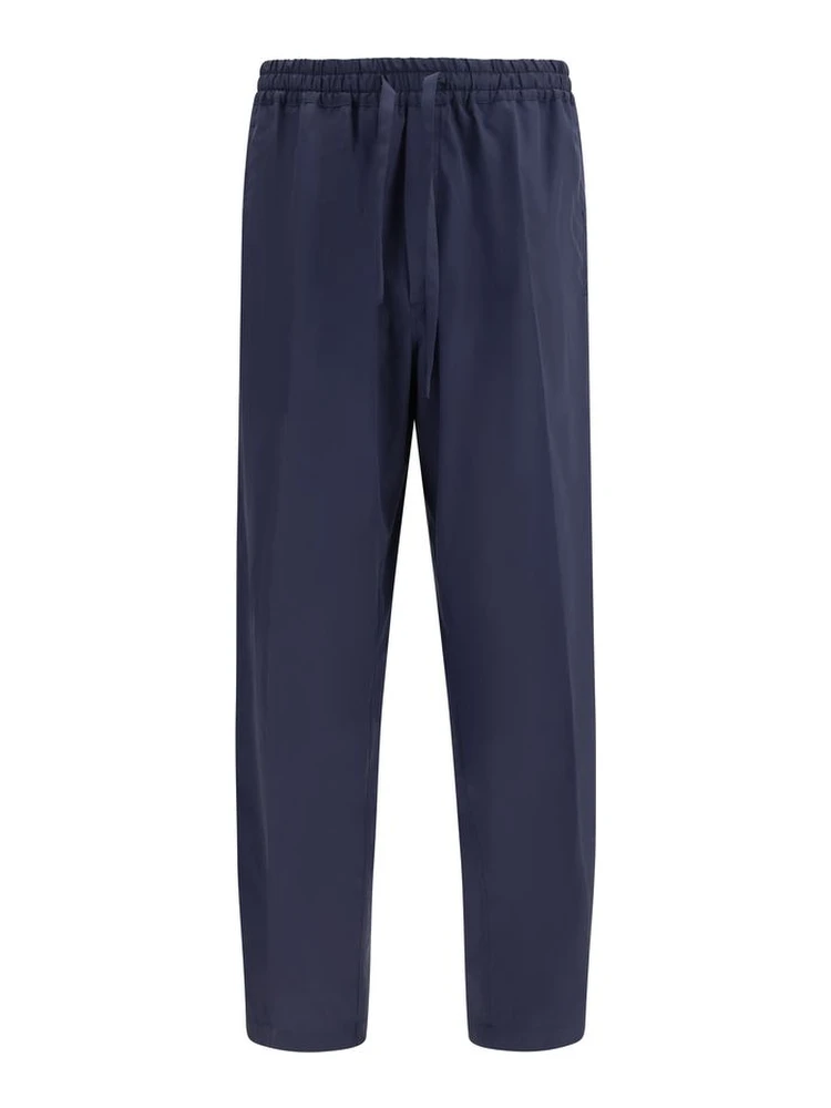 Blue Cotton Casual Pants