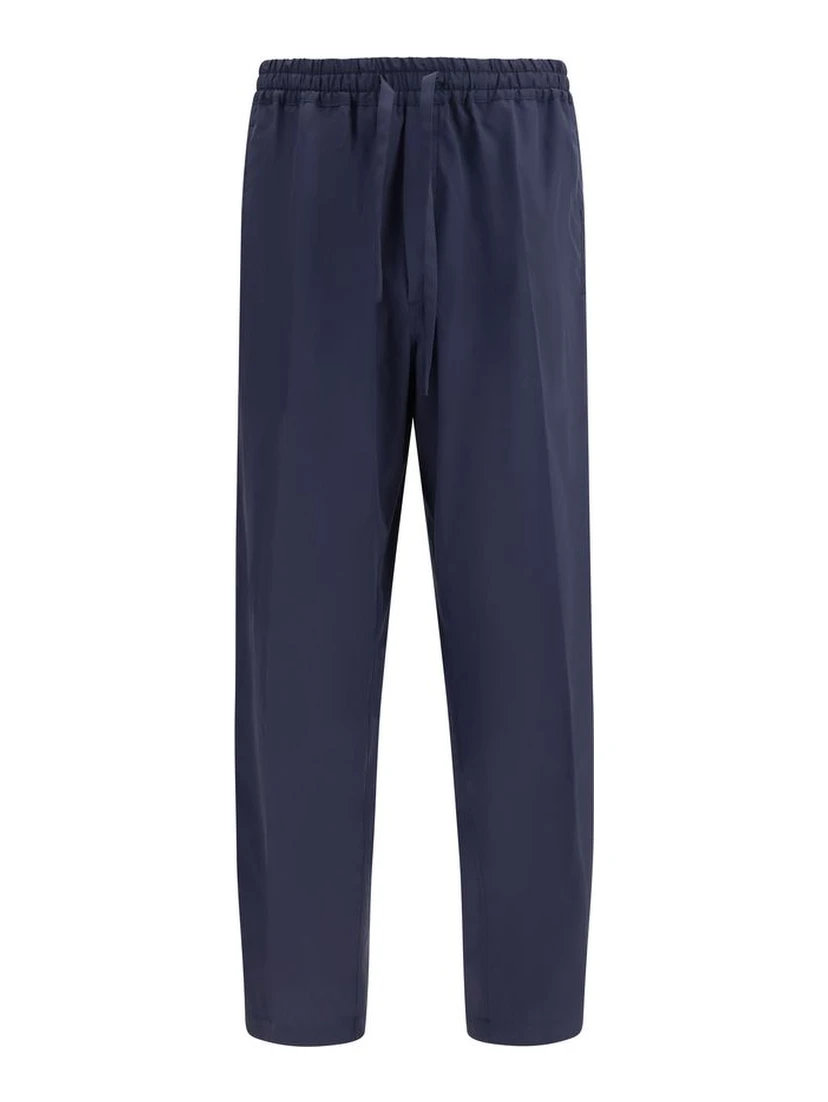 Blue Cotton Casual Pants