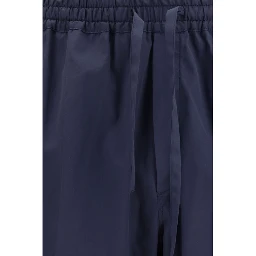 Blue Cotton Casual Pants