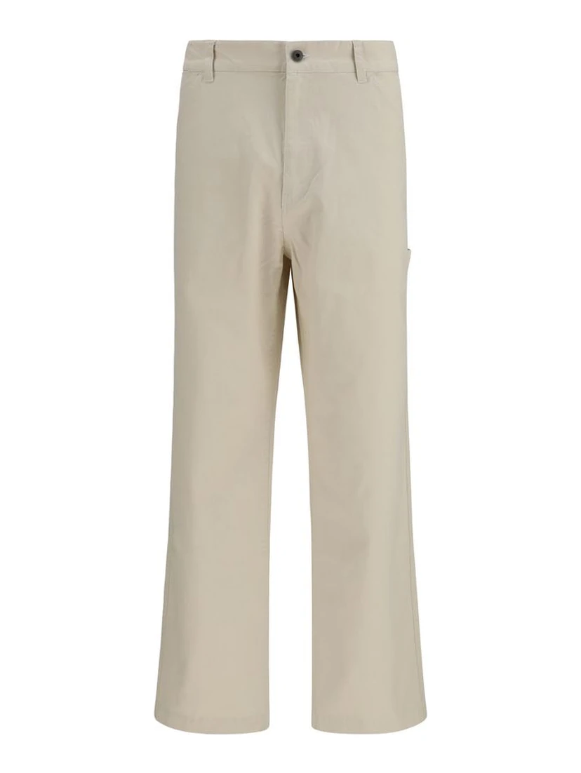 Beige Cotton Casual Pants