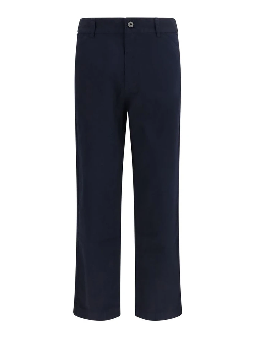 Blue Cotton Casual Pants