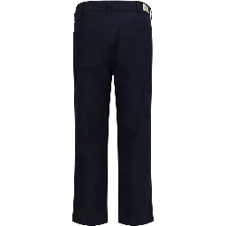 Blue Cotton Casual Pants