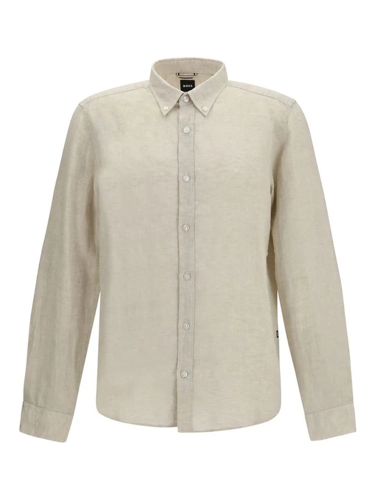 Beige Linen Dress Shirt