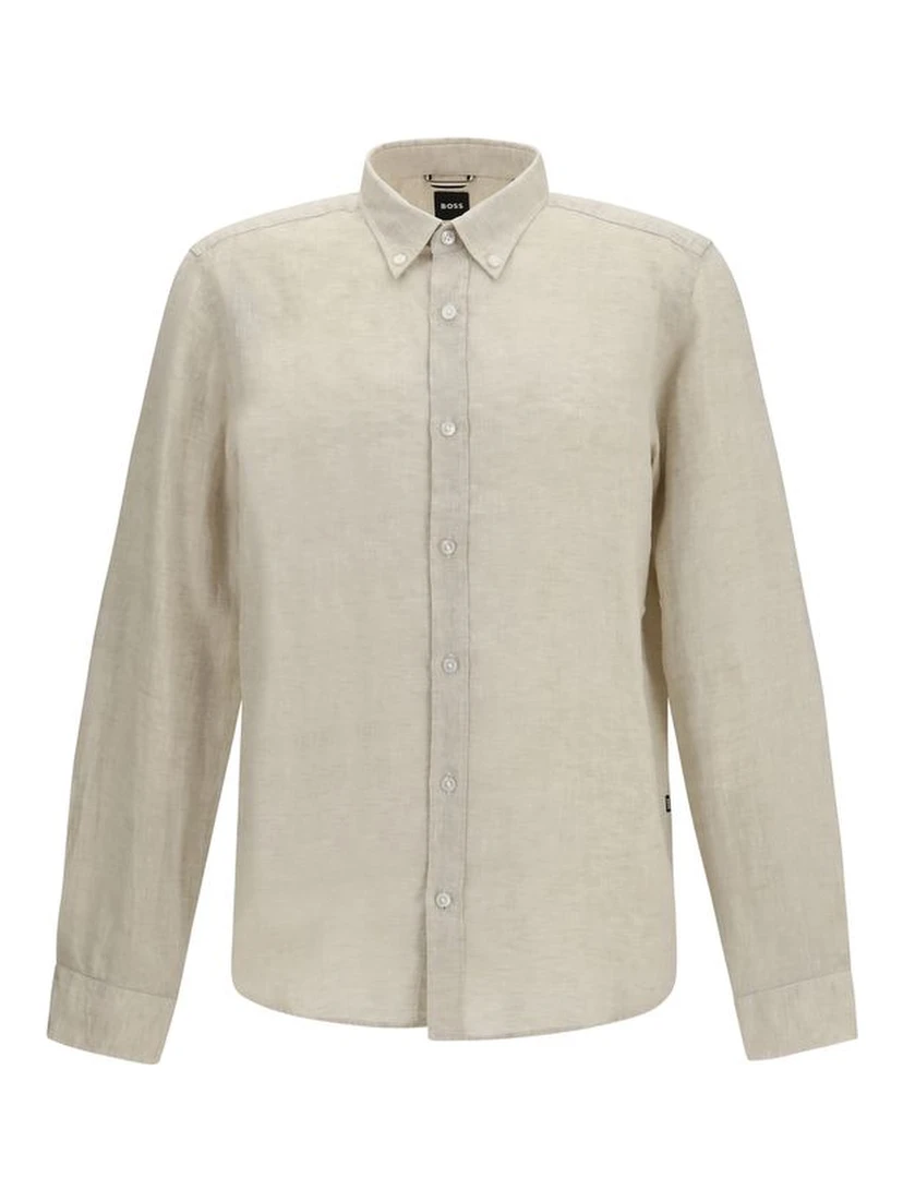 Beige Linen Dress Shirt