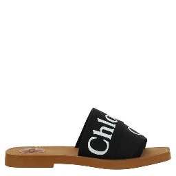 Black Linen Flat Sandals