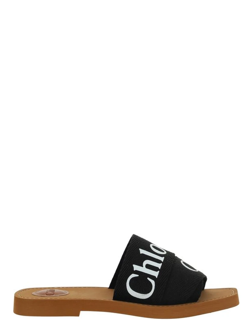 Black Linen Flat Sandals