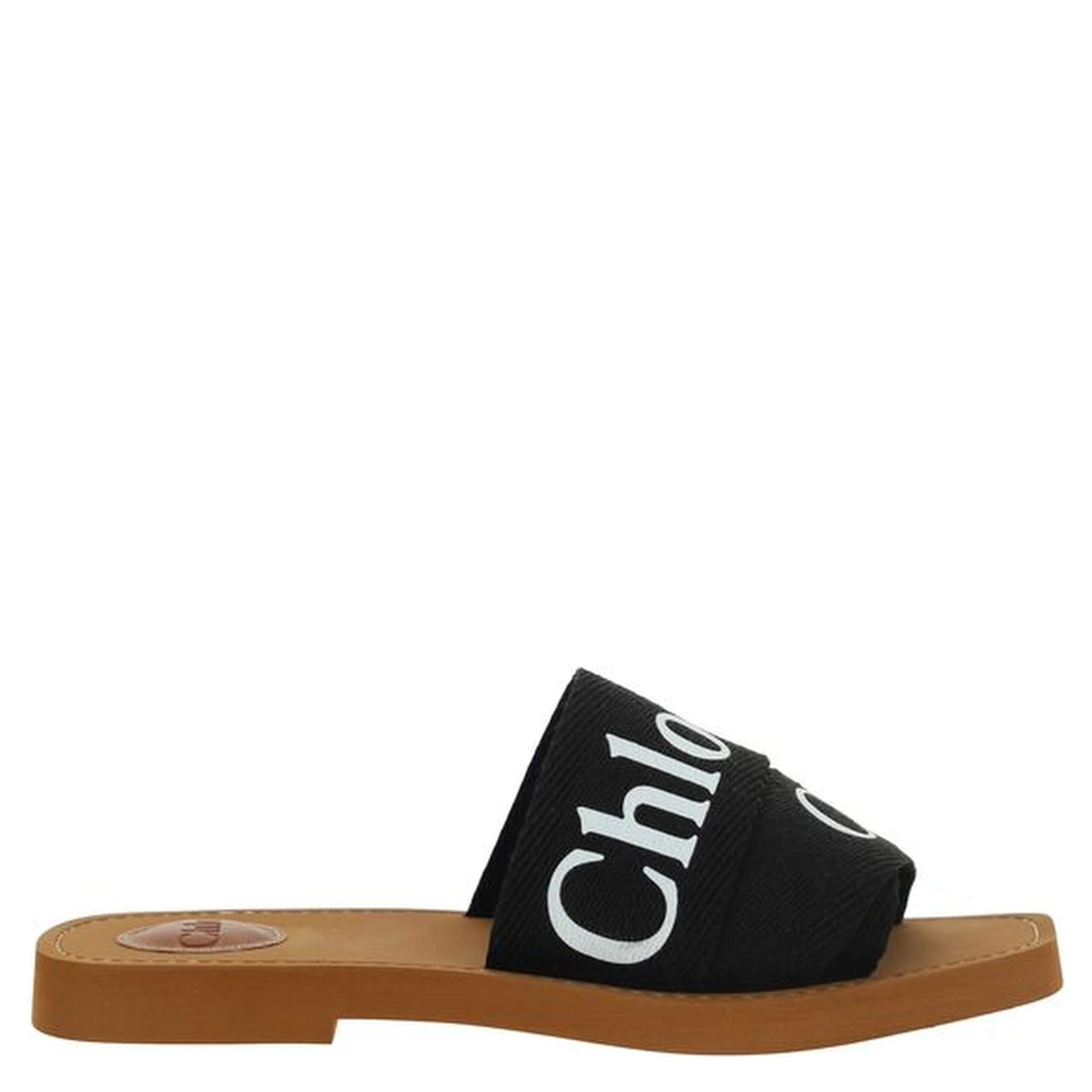 Black Linen Flat Sandals