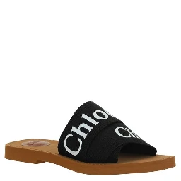 Black Linen Flat Sandals