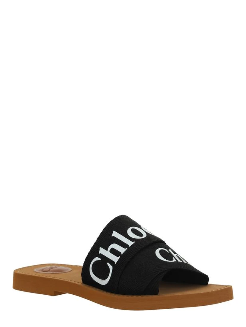 Black Linen Flat Sandals