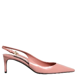 Pink Leather Mid Heels Slingbacks Shoes