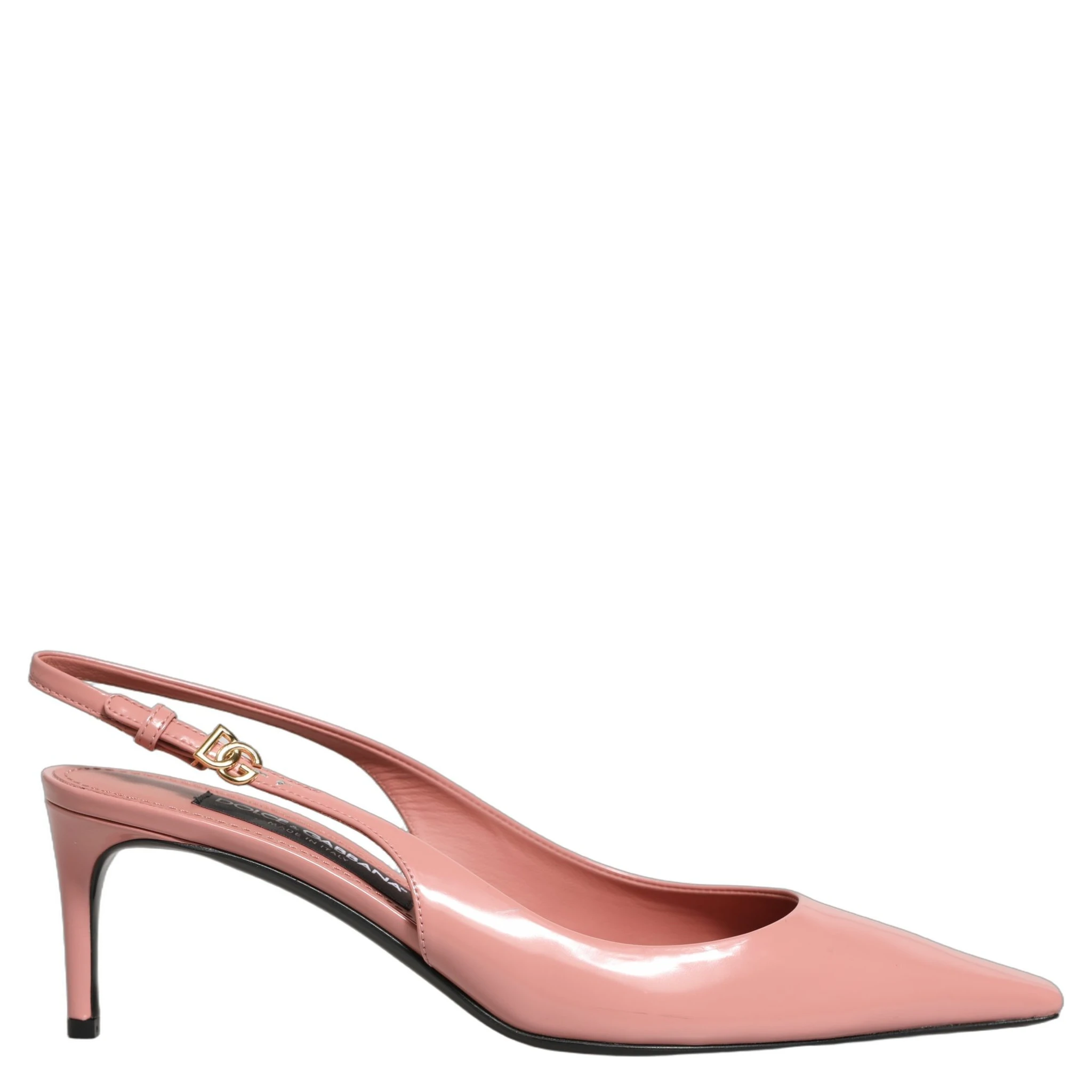 Pink Leather Mid Heels Slingbacks Shoes