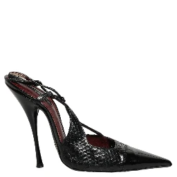 Black Exotic Patent Leather Slingback Pumps Shoes