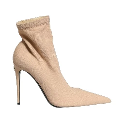 Beige Stretch Socks Heels Ankle Boots Shoes