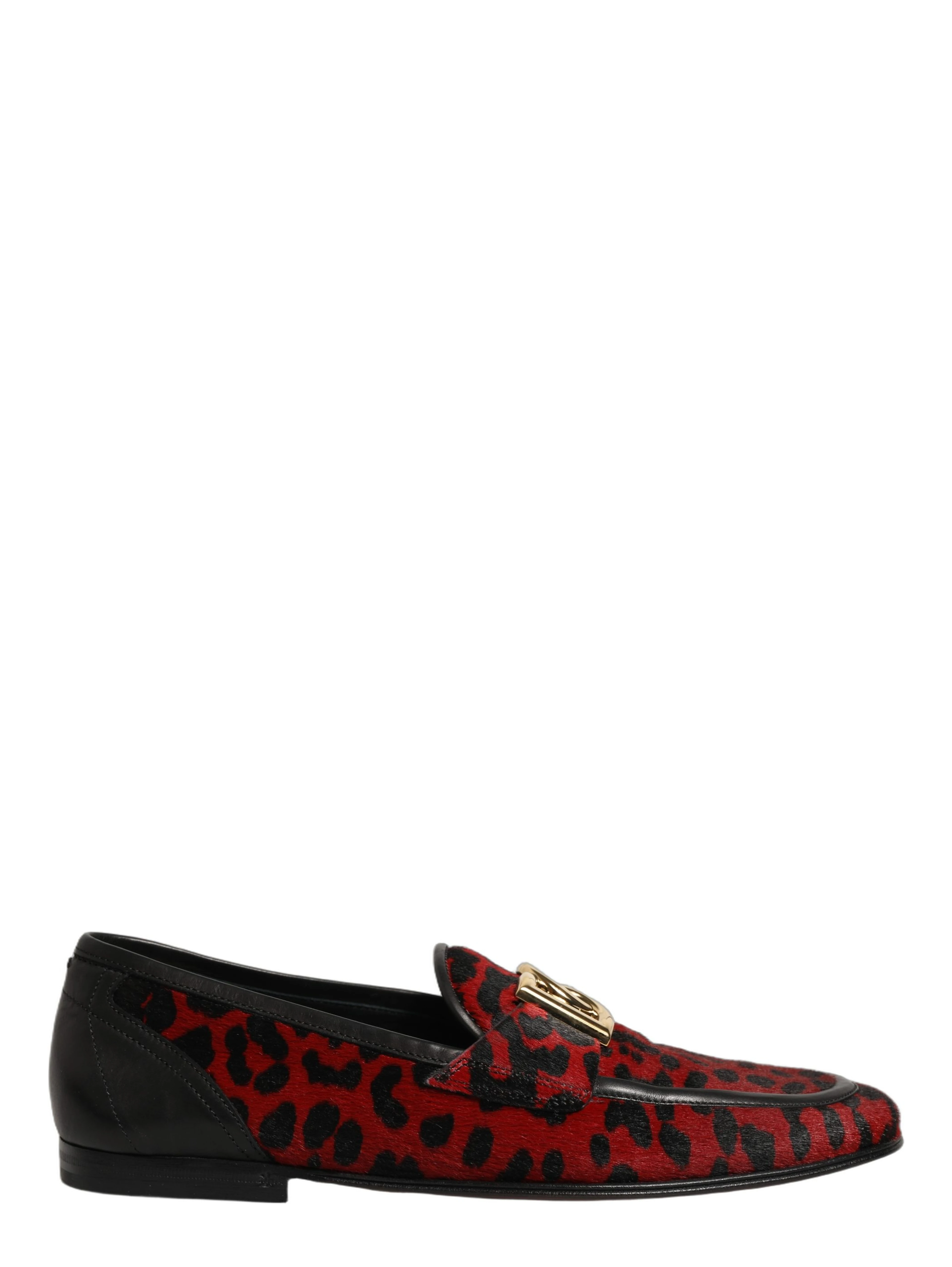 Red Leopard Print Pony Hair Dress Loafers Shoes
