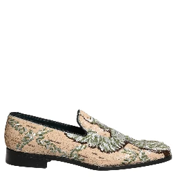 Beige Sequin Embroidery Dress Loafers Shoes