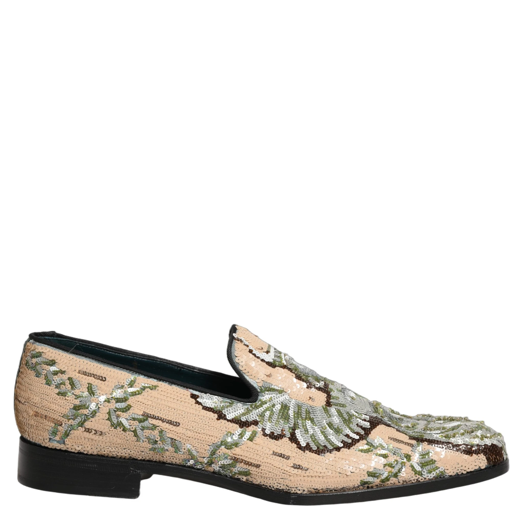 Beige Sequin Embroidery Dress Loafers Shoes