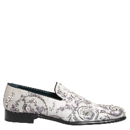 White Sequined Formal Slip On Loafers Shoes